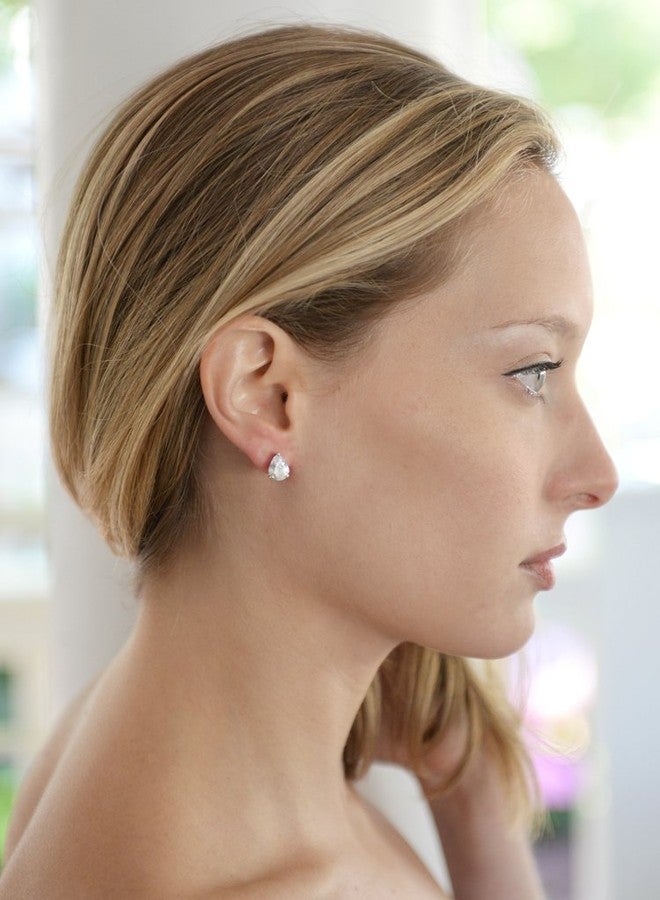 Mariell Gold Cubic Zirconia Stud Earrings, Pear Shape CZ Crystal, 2 Carat Imitation Diamond Stud Earring - Image 3